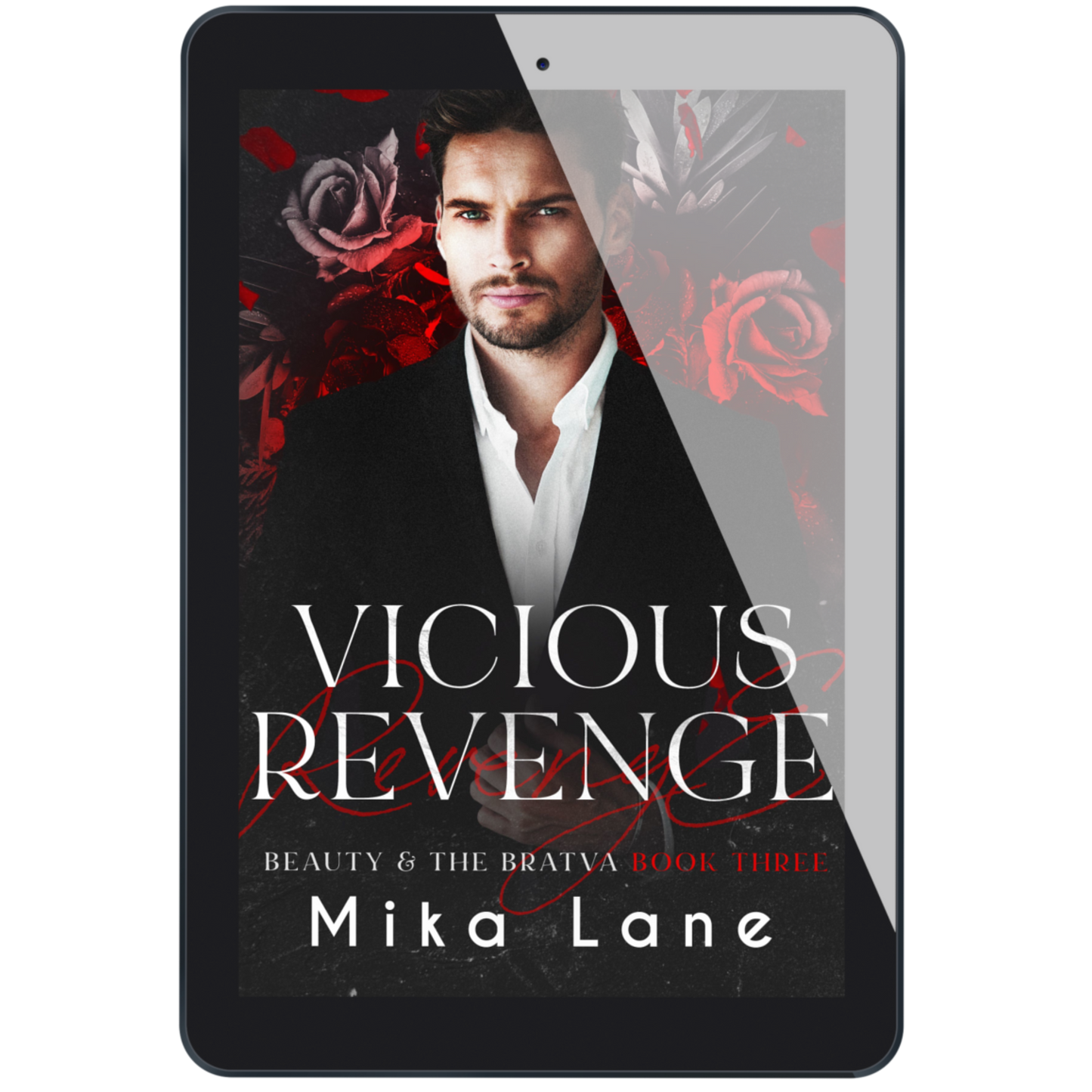 Ebook cover of 'Vicious Revenge' by Mika Lane on a tablet screen.