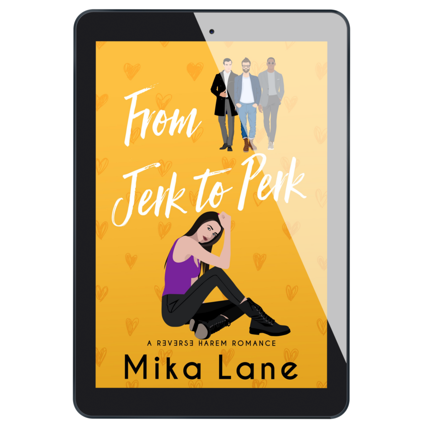 Ebook cover of 'From Jerk to Perk' by Mika Lane on a tablet screen.