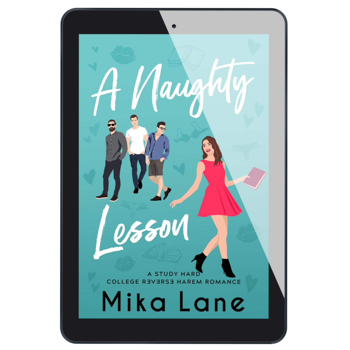 Ebook cover of 'A Naughty Lesson' by Mika Lane displayed on a tablet.