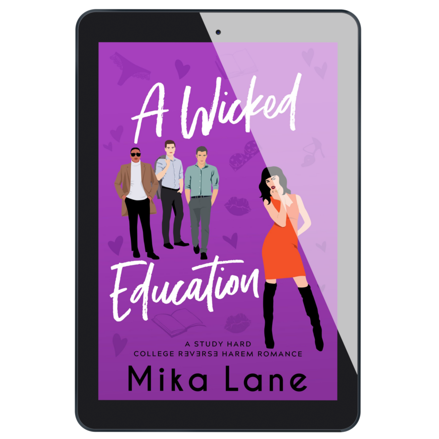 Ebook cover of 'A Wicked Education' by Mika Lane displayed on a tablet.