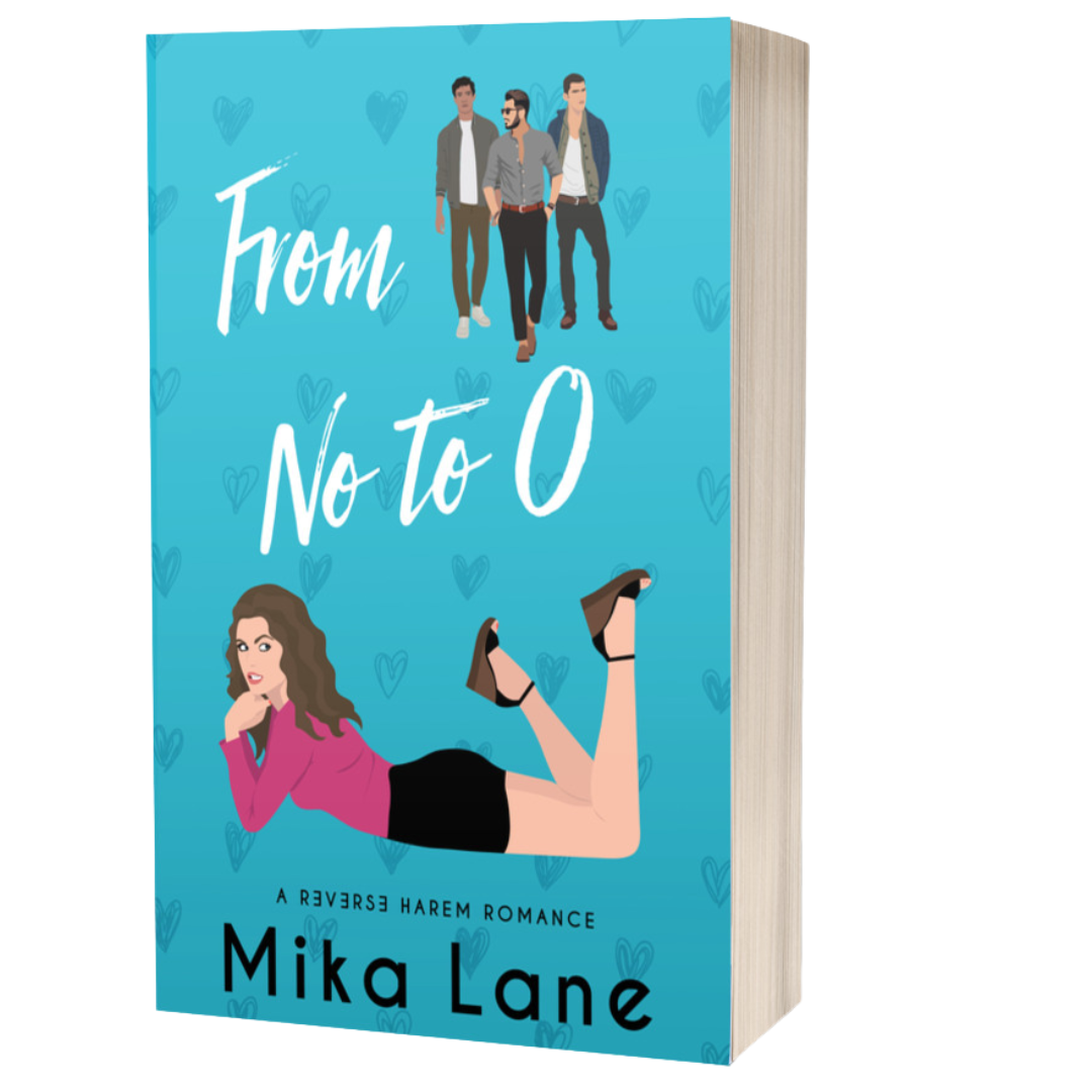 Book cover of 'From No to O' by Mika Lane with illustrations of three men and a woman on a blue background.