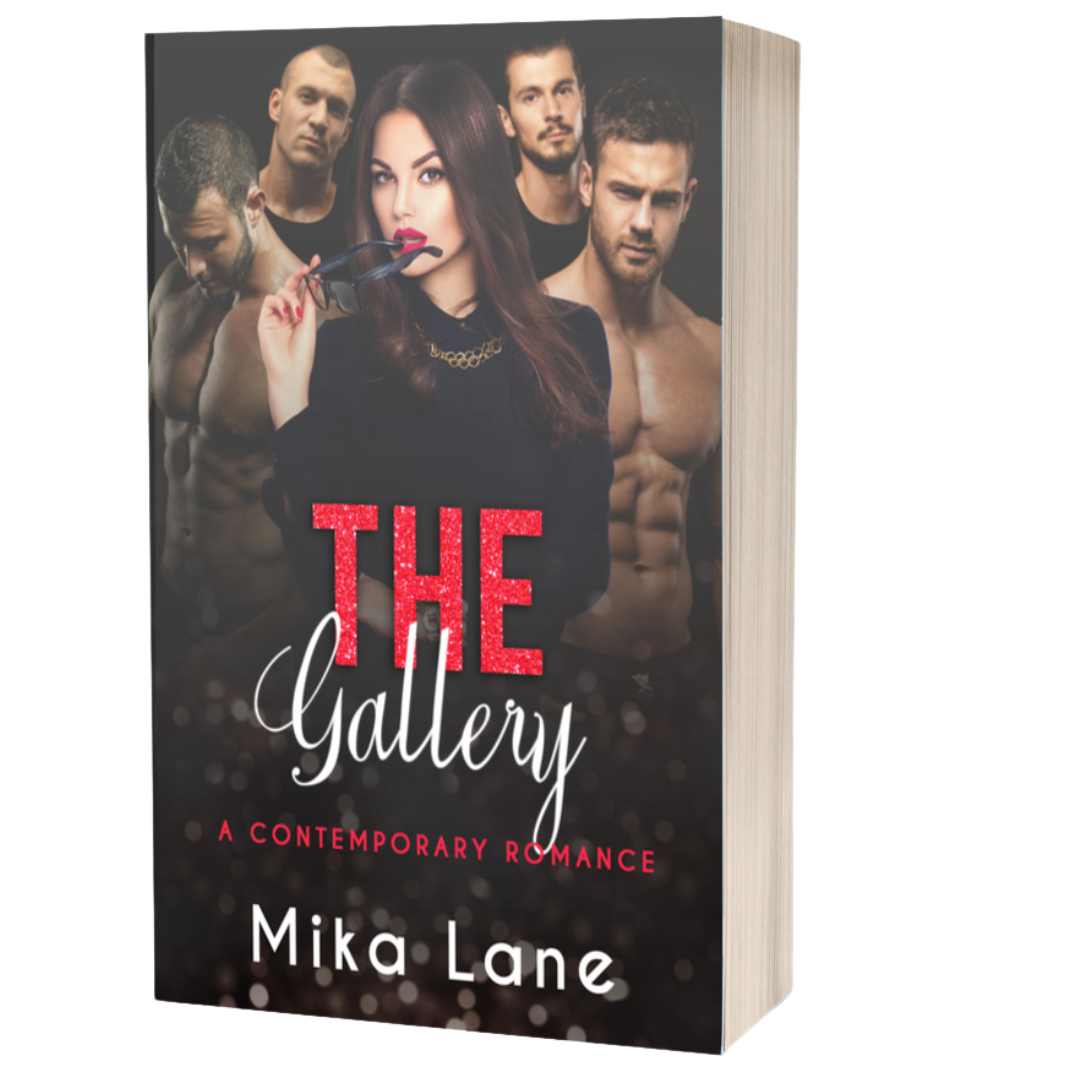 Book cover of 'The Gallery' by Mika Lane featuring a woman and four men.
