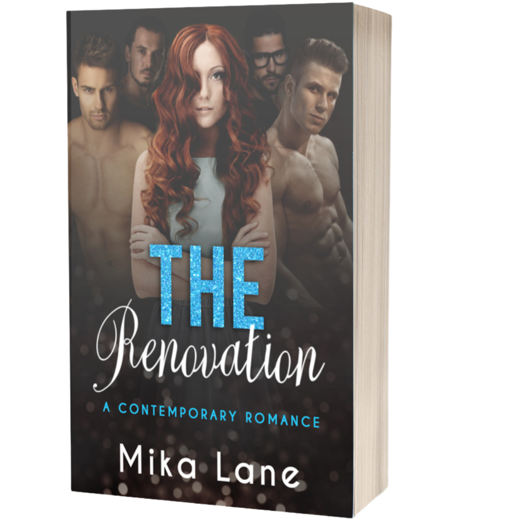 Book cover of 'The Renovation' by Mika Lane featuring a woman with red hair and four men.