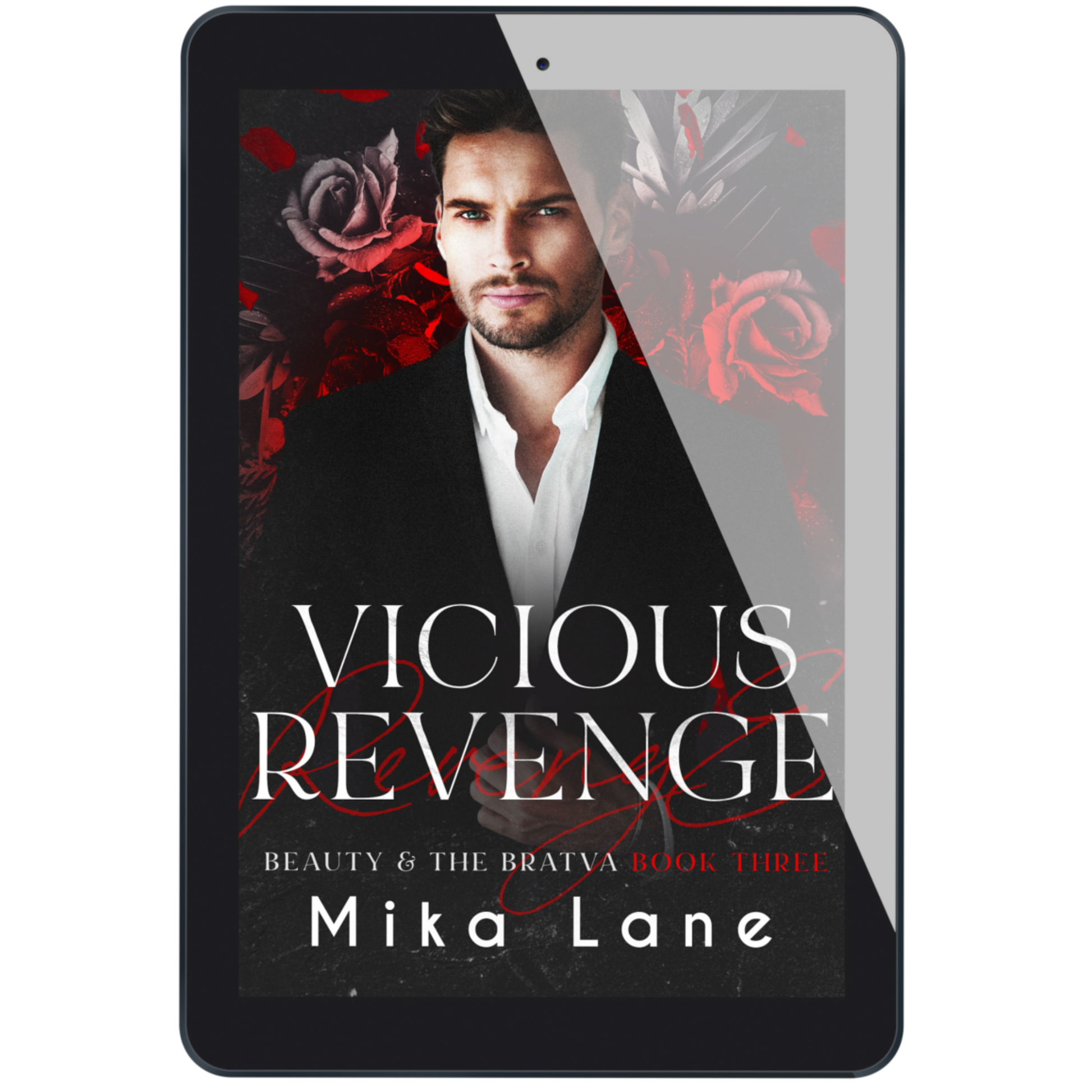 Ebook cover of 'Vicious Revenge' by Mika Lane on a tablet screen.