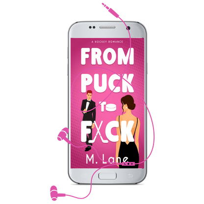 Phone with 'From Puck to F*ck' book cover displayed on a white background