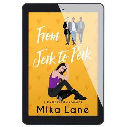 Ebook cover of 'From Jerk to Perk' by Mika Lane on a tablet screen.