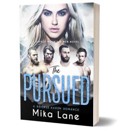 Book cover of 'The Pursued' by Mika Lane featuring a woman and four men.