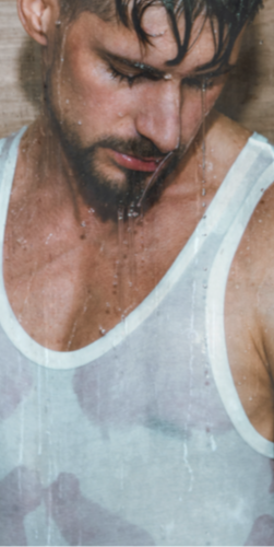 man in shower